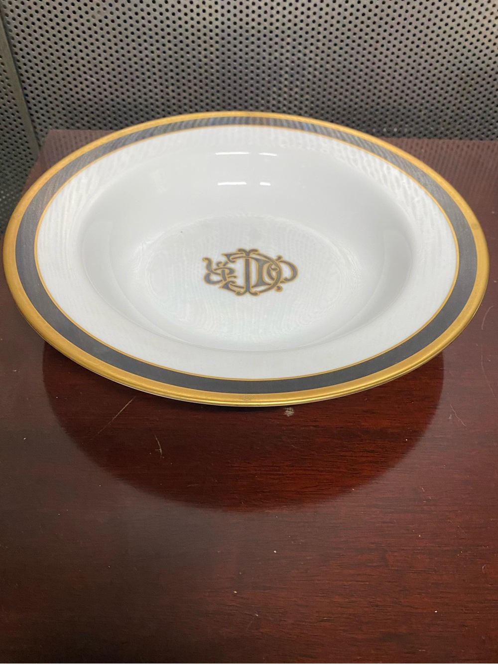 Christian Dior Porcelain Monogram Bowl Plate Vintage Rare Gold and Black Rim